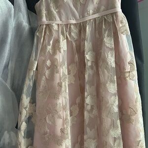 David's Bridal Pink and Cream Strapless Sundress